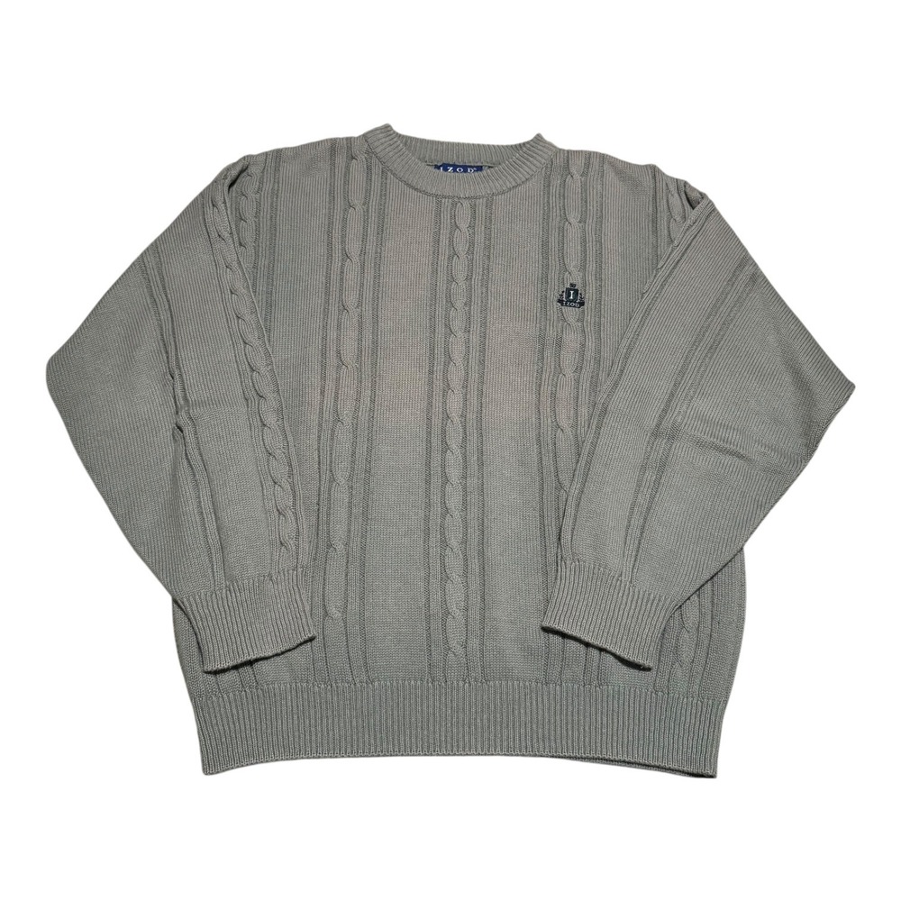 Vintage USA Made Izod Embroidered Crest Green Faded‎ Sweater Men's M OVERSIZED